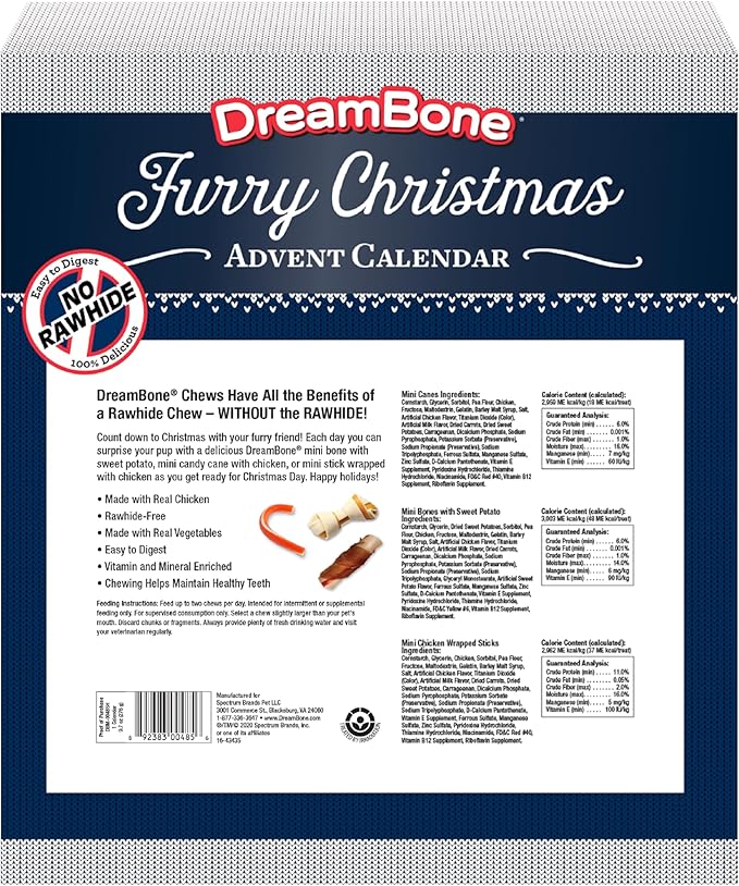 DreamBone Holiday Advent Calendar, Rawhide-Free Dog Treats, for Dogs, 24 Count