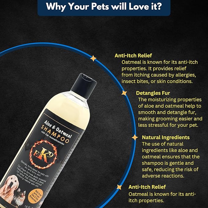 E3 Oatmeal Shampoo for Dogs and Cats - Hypollergenic - Aloe & Oatmeal Itchy Skin Relief - Dog Shampoo for Allergies & Itching - Oatmeal & Aloe, Soothes Sensitive Skin - Shampoo de Avena para Perros