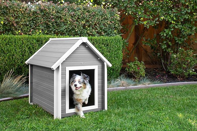 New Age Pet ECOFLEX Outdoor Large Bunk Style Dog House for Up to 80lbs Pets | 10 Year Manufacturer Warranty | Weatherproof Roof & Elevated Floor | Easy-to-Assemble & Clean