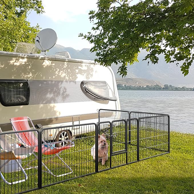 Giantex Dog Playpen Outdoor 24" H - 8 Panels Metal Pet Fence for Puppies Small Dogs, 20.5ft Total Length, Heavy Duty Dog Pen Exercise Fence with Door, Portable Dog Fence for Yard Garden RV Camping