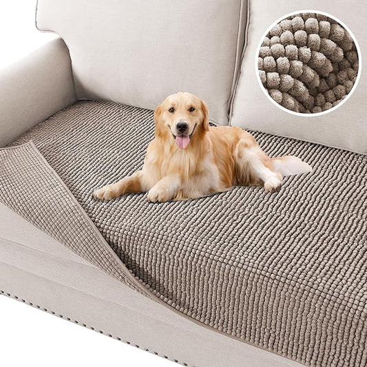 H.VERSAILTEX Plush Chenille Dog Bed Cover Thick Soft Loveseat Cover for 2 Cushion Couch Anti Slip Couch Cover Furniture Protector for Dog, Pet, Cat (35" x 62", Sand)