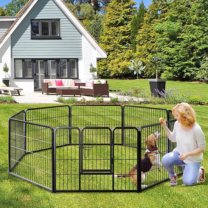Giantex Dog Playpen Outdoor 24" H - 8 Panels Metal Pet Fence for Puppies Small Dogs, 20.5ft Total Length, Heavy Duty Dog Pen Exercise Fence with Door, Portable Dog Fence for Yard Garden RV Camping
