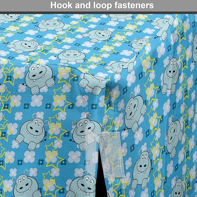 Lunarable Yellow and Blue Dog Crate Cover, Funny Cartoon Hippopotamus with Stars and Daisy Flowers, Easy to Use Pet Kennel Cover for Small Dogs Puppies Kittens, 18 Inch, Pale Blue White Yellow