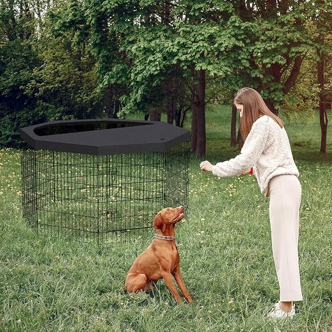 Pet Playpen Dog Pen Foldable Dog Exercise Fence 8 Panels 36 Inch Kennels Pet Playpen Options Ideal for Pet Medium Animals Outdoor Indoor (Playpen with Top Cover)