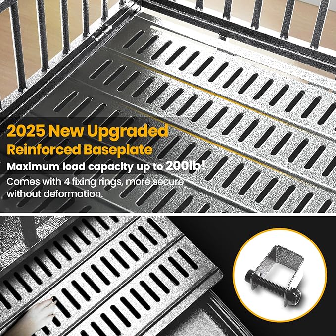 38 inch Heavy Duty Indestructible Dog Crate,2025 New Upgraded Reinforced Baseplate for Large Dogs,XL Dog Crate for High Anxiety Dogs/Max Load Capacity 200lbs/Double Door with Wheels（Silver）