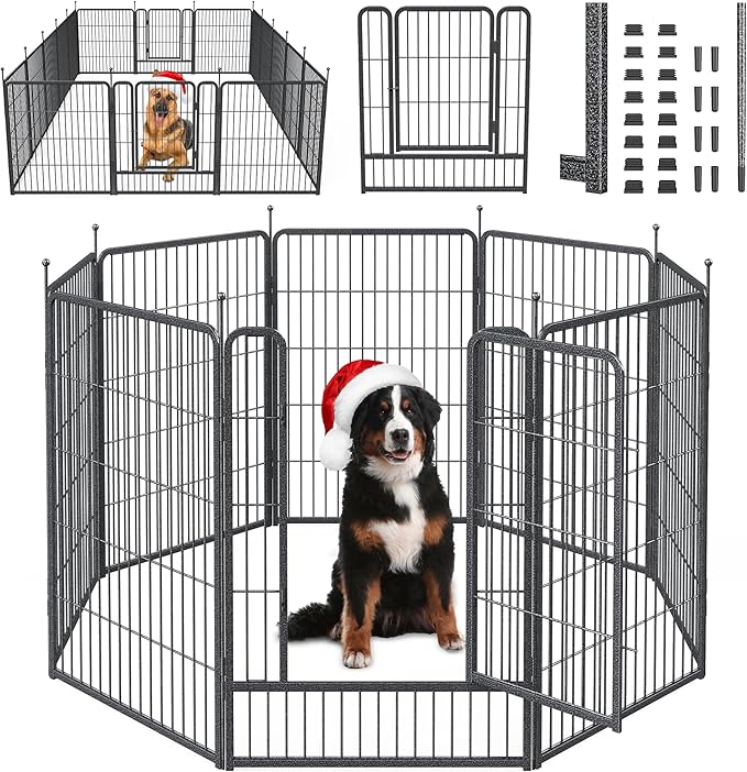 Mr Ironstone Dog Playpen with Anti-Rust Coating – 40" Height 8 Panels Portable & Foldable Indoor/Outdoor Pet Fence for Large, Medium, or Small Dogs – Durable Exercise Pen