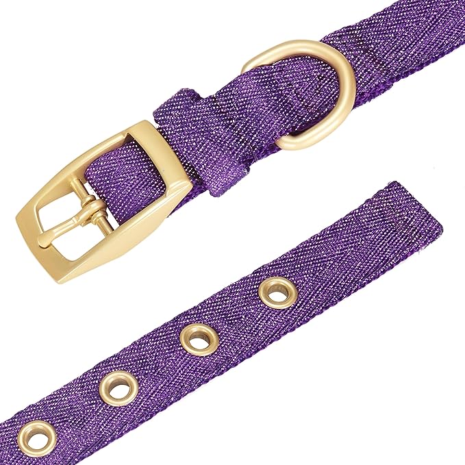 Blueberry Pet 6 Colors The Most Coveted Designer Mixed Metallic Thread Adjustable Dog Collar in Dazzling Tinsel Purple with Metal Buckle, Neck 9-12.5", for Small Breed