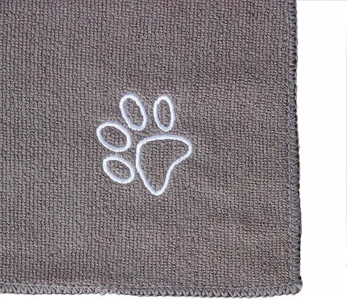 My Doggy Place - Super Absorbent Microfiber Towel - Dog Bathing Supplies - Microfiber Drying Towel - Washer Safe - Ash with Paw Print - 45 x 28 in - 2 Pack