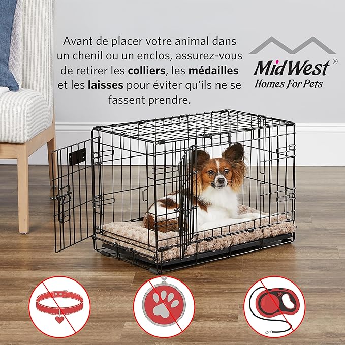 MidWest Homes for Pets Dog Crate | Midwest Life Stages 36' Folding Metal Dog Crate | Divider Panel, Floor Protecting Feet, Leak-Proof Dog Pan | 36L x 23W x 25H Inches, Intermediate Dog Breed, Black