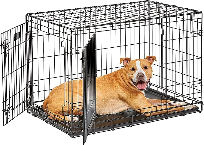 MidWest Homes for Pets Dog Crate Life Stages 36' Double Door Folding Metal Dog Crate | Divider Panel, Floor Protecting Feet, Leak-Proof Dog Pan | 36L x 23W x 25H Inches, Intermediate Dog Breed