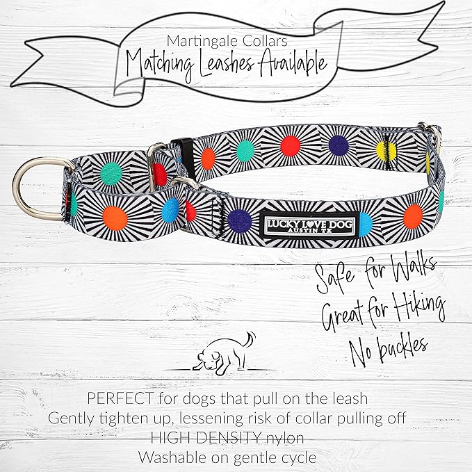 Lucky Love Dog, Adjustable Fun Style Martingale Collar for Dogs, Comfy & Bright Color, Premium No Slip Dog Collar - (Medium, SOCO Mart)