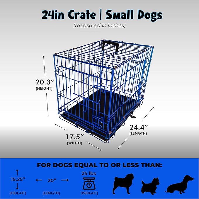 PET Expressions Luxury Colorful 24 Inch Foldable Dog Crate with 2 Doors | Free Training Ebook and Pet Calming Music | 3 Colors & 3
