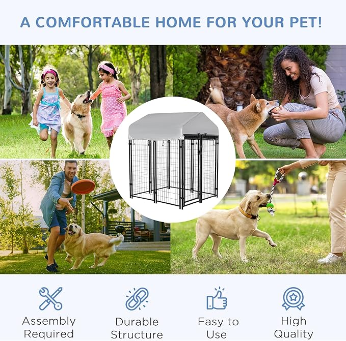 PawHut 4' x 4' x 4.5' Dog Kennel Outside, Dog Playpen Exercise Pen with Lockable Door, Water-Resistant Canopy, for Medium and Large Puppies