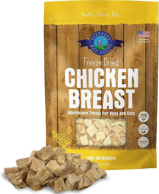 Freeze Dried Dog and Cat Treats, Chicken Breast, All Natural Freeze-Dried Dog Treat & Dog Snacks, Made in USA, High in Protein, Nutrition of Raw Dog Food, Single Ingredient, 3oz