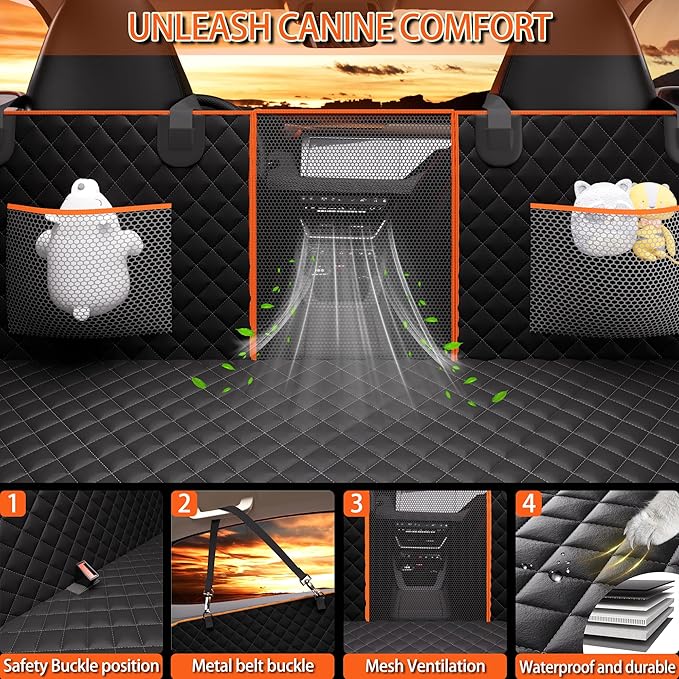 Back Seat Extender for Dogs Hard Bottom Holds 420LBS,Waterproof Dog Hammock for Car Dog Car Bed,Dog Car Seat Cover for Back Seat with Mesh Window and Storage Pocket for Car, SUV,Truck