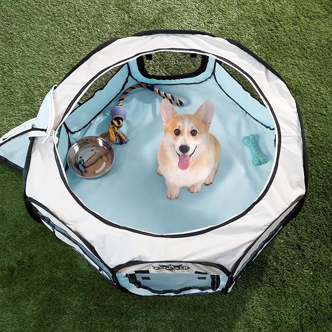 Pet Playpen - 33x15 Pop-Up Dog Kennel with Carry Bag - Portable Play Pen for Dogs, Cats, Rabbits, and Small Animals up to 25lbs by PETMAKER (Blue)