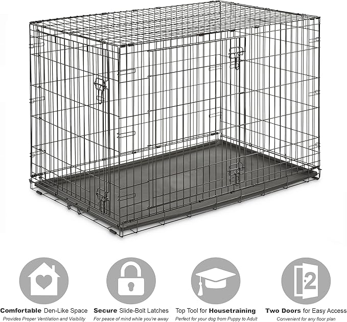 New World Newly Enhanced Double Door New World Dog Crate, Includes Leak-Proof Pan, Floor Protecting Feet, & New Patented Features, 48 Inch