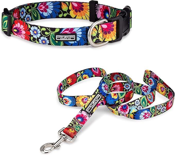Lucky Love Dog - Easy Click Buckle Dog Collar with Leash Set Combo, Durable & Comfortable Collar for Male & Female Dogs, Pet Collar for Small to Large Dogs, Secure Fit - Blackbird Combo, Small