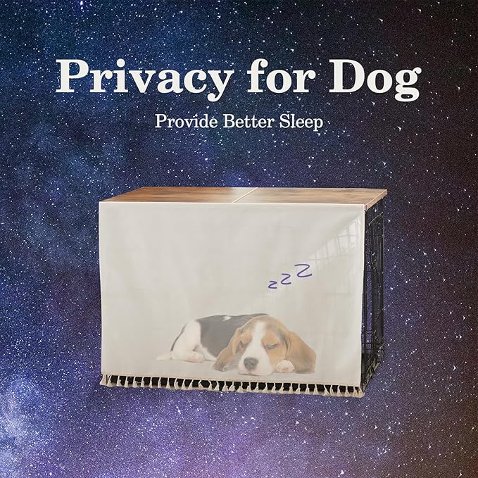 Dog Crate Topper Wood for 24 30 36 42 48 inch Cages, Dog Crate Table Topper Foldable Dog Kennel Topper with Tassel Curtain, Rustic Style Top Rustic Brown(Crate Not Include)