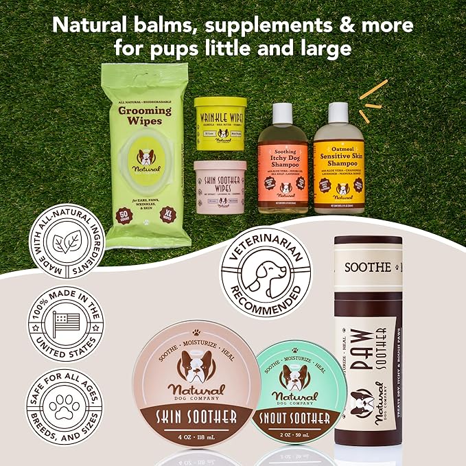 Natural Dog Company Grooming Bundle with (1) Itchy Dog Shampoo,12 oz. and (3) Grooming Wipes, 50 Count Each