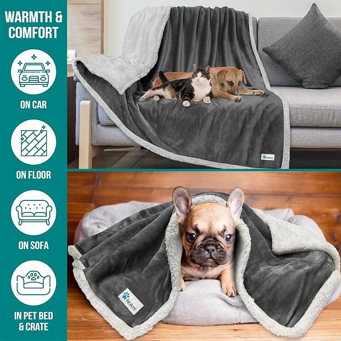 PetAmi Dog Blanket for Bed, XL Pet Blanket Large Dogs, Fleece Furniture Couch Cover Protector Sofa Car Crate Kennel, Soft Sherpa Cat Throw Plush Reversible Washable, Twin 60x80 Dark Gray