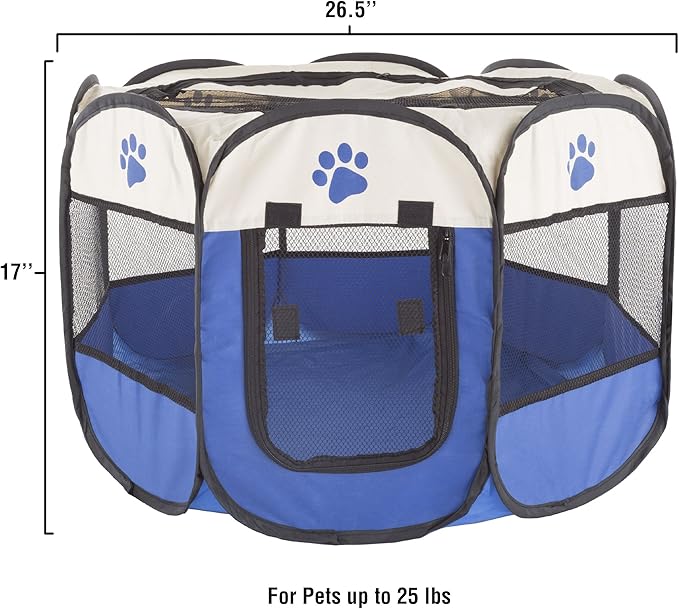 Pop-Up Pet Playpen - 26-Inch Indoor and Outdoor Dog Kennel with Carrying Bag - Portable Pet Enclosure for Dogs and Small Animals by PETMAKER (Blue)