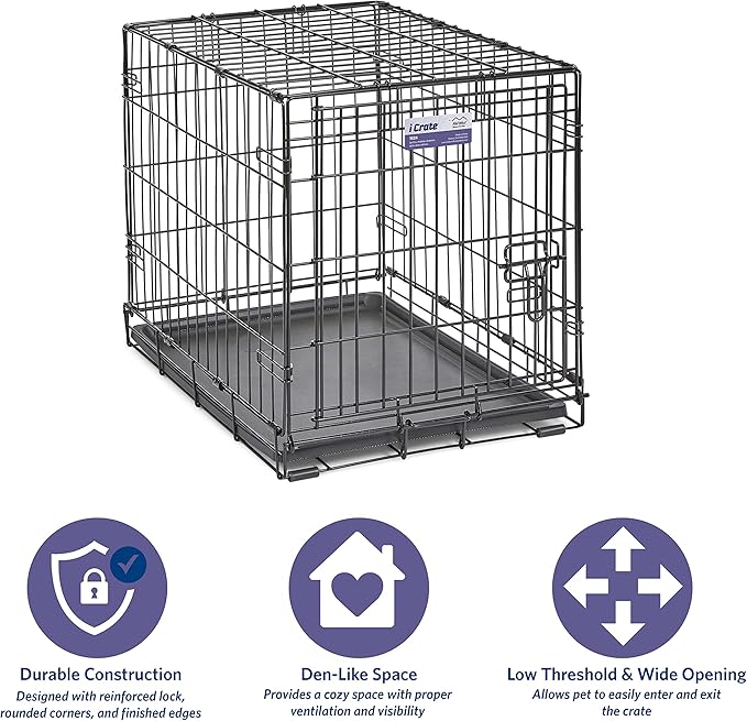 MidWest Homes for Pets Newly Enhanced Single & Double Door iCrate Dog Crate, Includes Leak-Proof Pan, Floor Protecting Feet, Divider Panel & New Patented Features