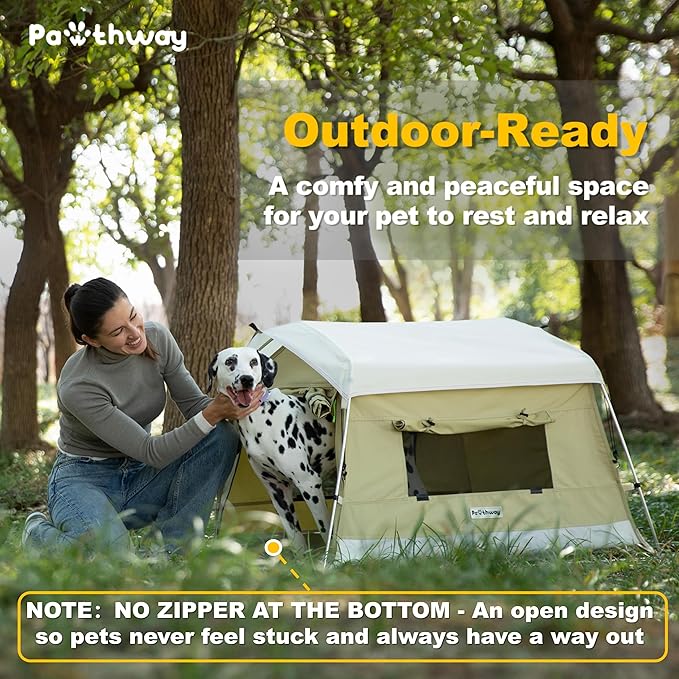 Dog Tent Cotton Fabric, Aluminum Poles and Camping Mat, Outdoor Weatherproof, Dog House Outdoor, Breathable with 2 Side Windows, Portable and Collapsible (Green, Large)