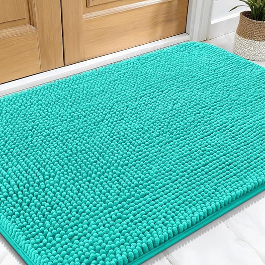 OLANLY Dog Door Mat for Muddy Paws 30x20, Absorbs Moisture and Dirt, Absorbent Non-Slip Washable Mat, Quick Dry Chenille, Mud Mat for Dogs, Entry Indoor Door Mat for Inside Floor, Teal