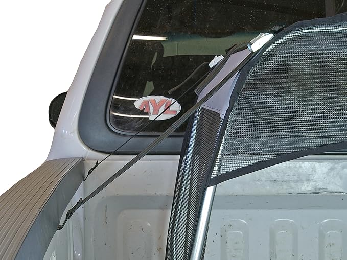 Bushwhacker K9 Canopy with Pad and Tether – Truck Bed Dog Shade Shelter and Kennel Tent – Hut with Leash Restraint, Vehicle Crate Barrier, and Tie-Out Cover for UTVs