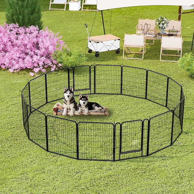 Metal Dog Playpen Outdoor, 32" Height 8 Panels Pet Kennel Crate for Puppy/Small/Medium Dogs, Heavy Duty Metal Playpen with Door, Indoor Portable Dog Fence Pet Exercise Pen for Yard RV Camping