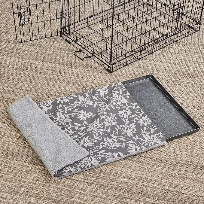 MidWest Homes for Pets Quiet Time Reversible Crate Pan Cover 36' Gray Floral/Fleece