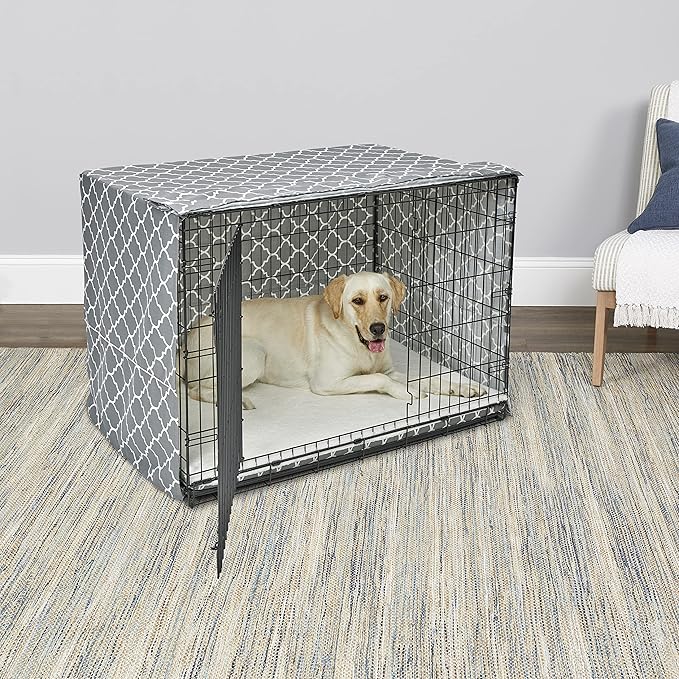 New World Pet Products Dog Crate Cover Featuring Teflon Fabric Protector, Dog Crate Cover Fits Midwest 42-Inch Dog Crates, Light Gray Designer Pattern
