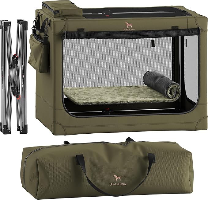Noah & Paw Collapsible Dog Crate 36 Inches, XL Dog Crate for XL, Large Medium Breed, Travel Kennel for Car, Includes Pet Mat for Pet Cage, 2 Storage Pockets, Handbag, 10mm Locking Zippers 36*25*23