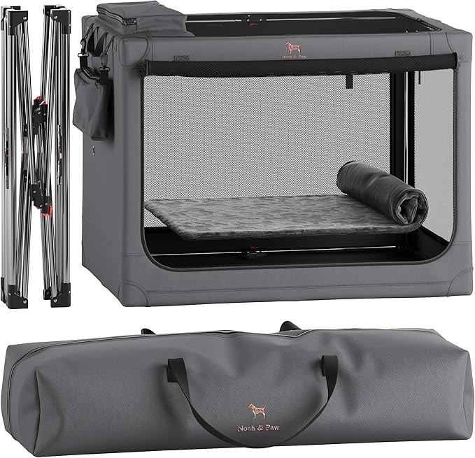 Noah & Paw Collapsible Dog Crate 42 Inch, XXL Dog Crate for XXL, XL, Large Breeds, Travel Kennel for Car, Includes Pet Mat for Pet Cage, 2 Storage Pockets, Handbag, 10mm Locking Zippers 42 * 31 * 31