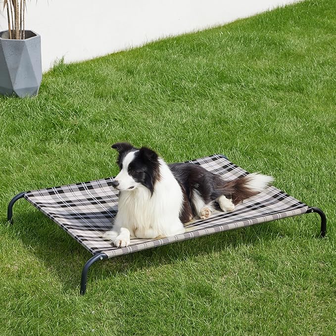 Bedsure Elevated Raised Cooling Cots Bed for Large Dogs, Portable Indoor & Outdoor Pet Hammock with Skid-Resistant Feet, Frame with Breathable Mesh, Checkered White, 49 inches