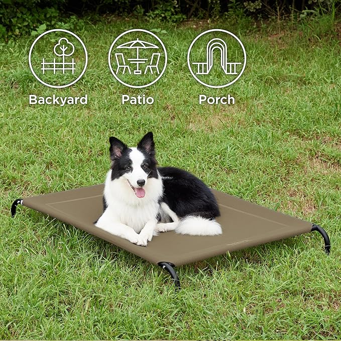 Bedsure Large Elevated Cooling Outdoor Dog Bed - Raised Cots for Large Dogs, Portable Indoor & Outdoor Pet Hammock Bed with Skid-Resistant Feet, Frame with Breathable Mesh, Brown, 49 inches