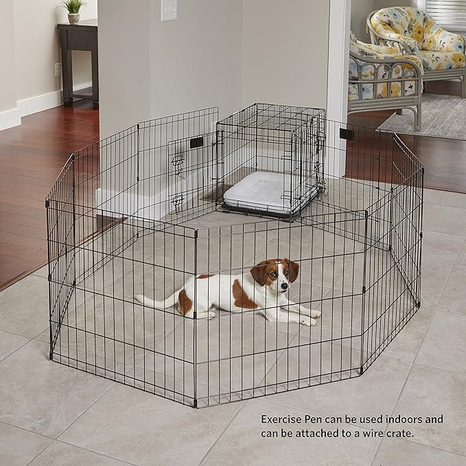 MidWest Homes for Pets Dog Exercise Pen & Playpen, 24" W x 24" H, with Door, Black