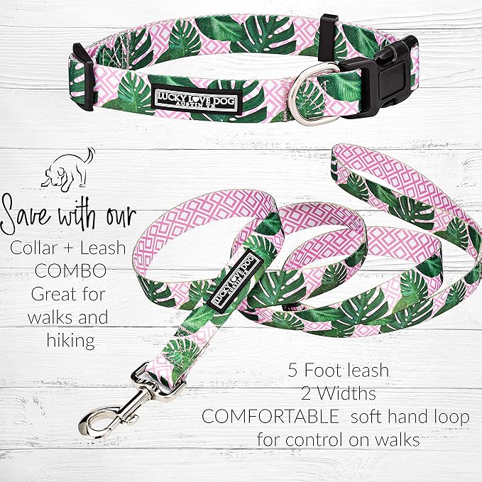 Lucky Love Dog, Tropical Dog Collar for Female Male Dogs, Comfortable & Soft, Vivid Pink Dog Collar - (Large, Laguna Collar)