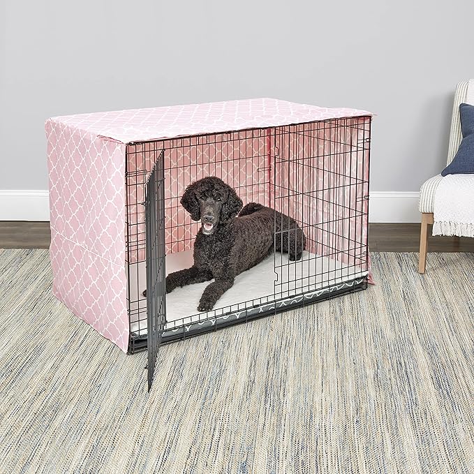 New World Pet Products Dog Crate Cover Featuring Teflon Fabric Protector, Dog Crate Cover Fits Midwest 48-Inch Dog Crates, Pink Designer Pattern