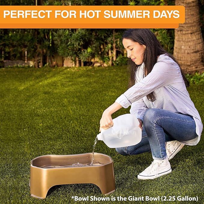 Neater Pet Brands Large Water Bowl for Dogs, Outdoor Dog Water Bowl (1.25 Gallon Extra-Large Capacity), Big Trough Style Food Dish for Indoors or Outside, No Spill Large Dog Bowls, Champagne