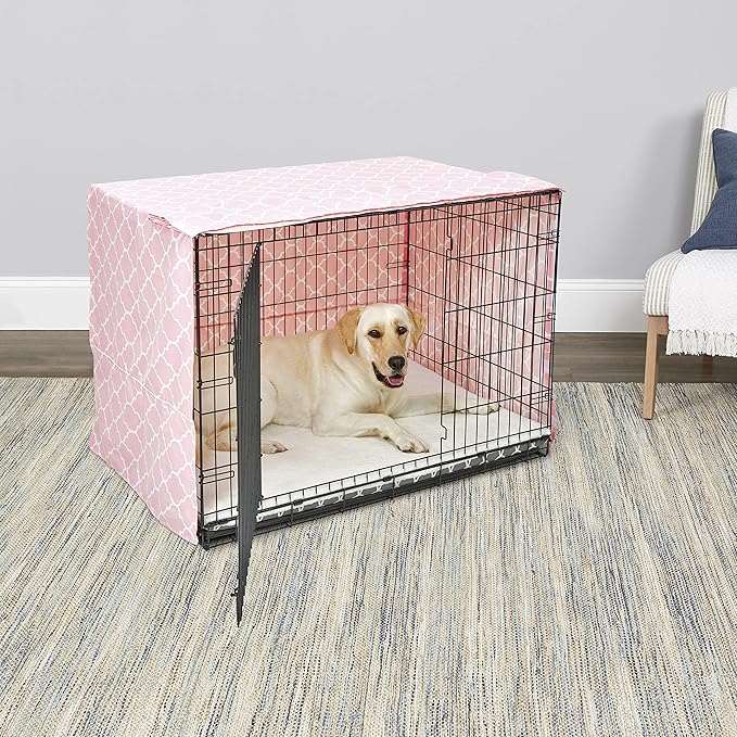 New World Pet Products Dog Crate Cover Featuring Teflon Fabric Protector, Dog Crate Cover Fits Midwest 42-Inch Dog Crates, Pink Designer Pattern