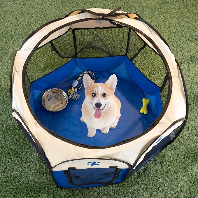 Pop-Up Pet Playpen - Indoor and Outdoor Dog Pen with Carrying Case - Portable Pet Enclosure for Dogs, Cats, and Other Small Animals by PETMAKER (Blue)