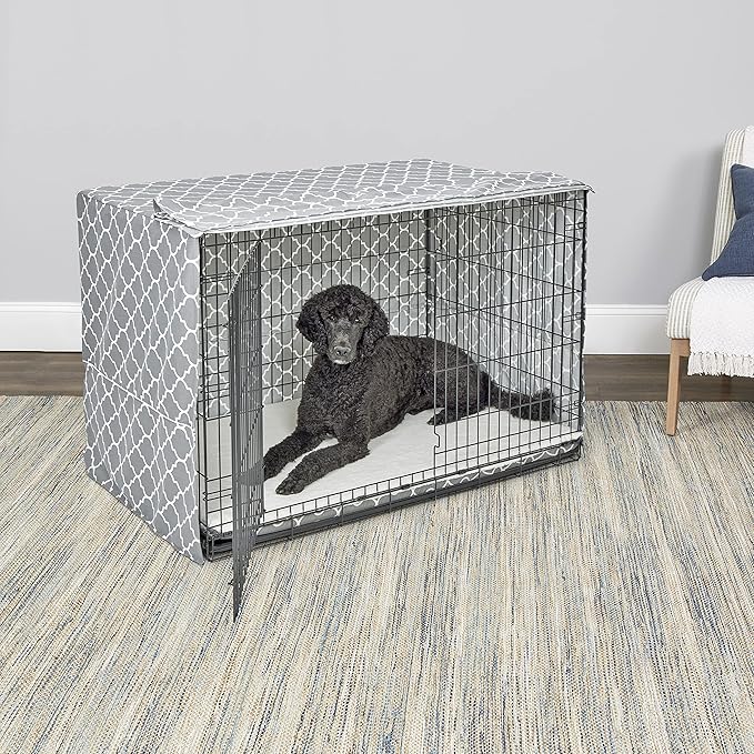 New World Pet Products Dog Crate Cover Featuring Teflon Fabric Protector, Dog Crate Cover Fits Midwest 48-Inch Dog Crates, Light Gray Designer Pattern