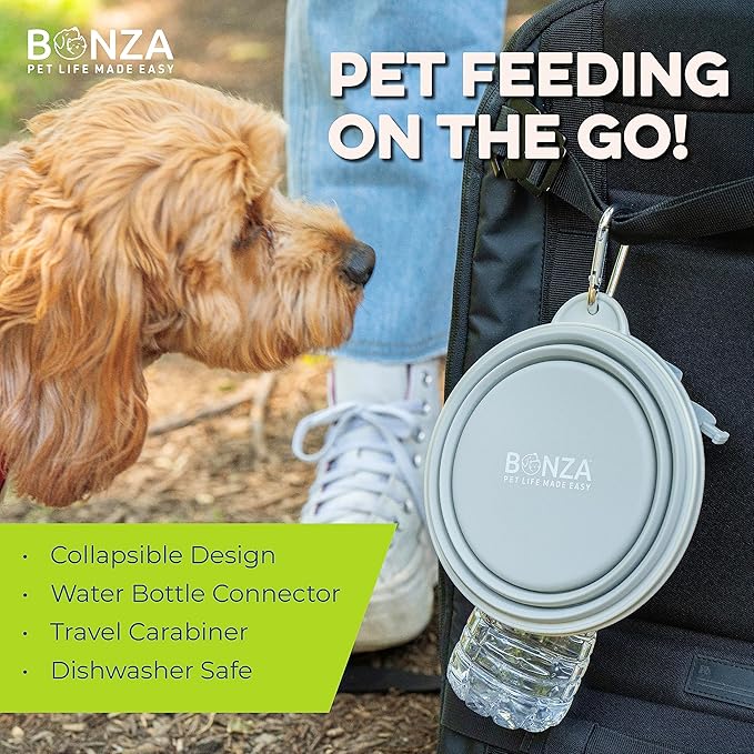 Bonza by Leash Boss Collapsible Dog Slow Feeder Bowl, Portable Silicone Travel Bowl for Food & Water, Slow Eating for Large, Medium, & Small Sized Breeds, Anti-Choking, BPA-Free, Dishwasher Safe