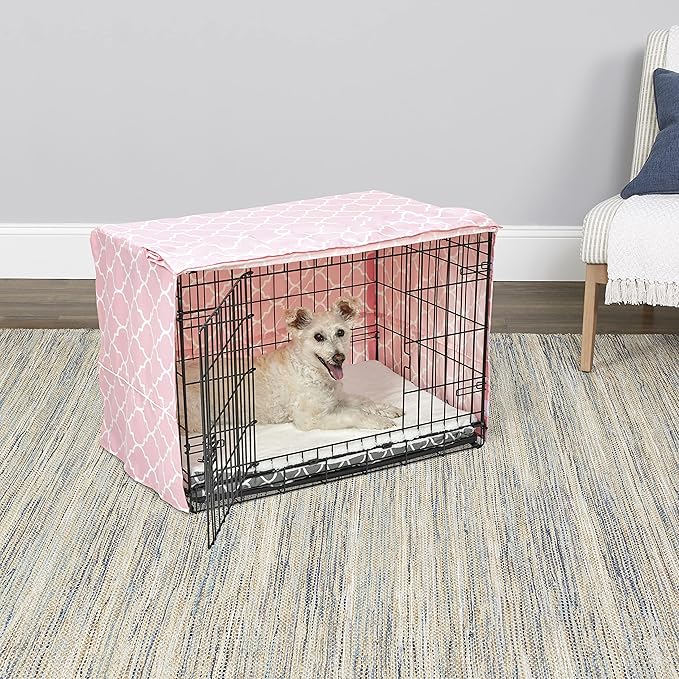 New World Pet Products Dog Crate Cover Featuring Teflon Fabric Protector, Dog Crate Cover Fits Midwest 30-Inch Dog Crates, Pink Designer Pattern