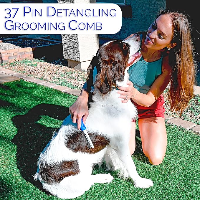 6 In 1 Premium Dog Brush Set - Dog Grooming Brushes - Ball Pin & Bristle Brush, Curved Blade Dematting Comb, Slicker Brush, Deshedding Edge Comb, Detangling Pet Comb