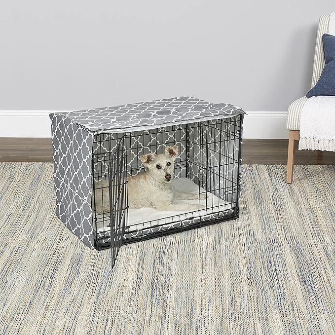 New World Pet Products Dog Crate Cover Featuring Teflon Fabric Protector, Dog Crate Cover Fits Midwest 30-Inch Dog Crates, Light Gray Designer Pattern