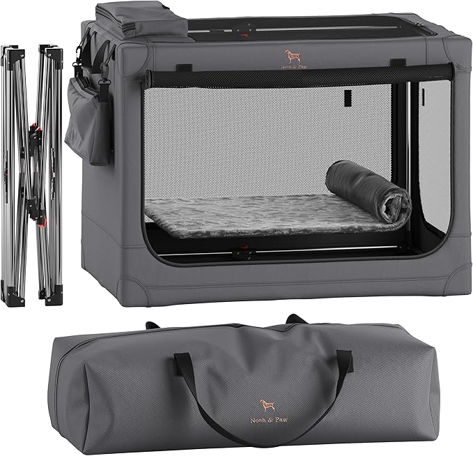 Noah & Paw Collapsible Dog Crate 36 Inches, XL Dog Crate for XL, Large Medium Breed, Travel Kennel for Car, Includes Pet Mat for Pet Cage, 2 Storage Pockets, Handbag, 10mm Locking Zippers 36*25*23