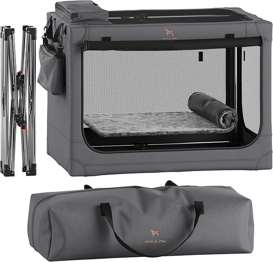 Noah & Paw Collapsible Dog Crate 36 Inches, XL Dog Crate for XL, Large Medium Breed, Travel Kennel for Car, Includes Pet Mat for Pet Cage, 2 Storage Pockets, Handbag, 10mm Locking Zippers 36*25*23